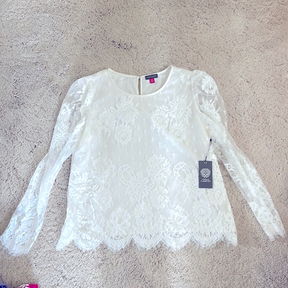 Vince Camuto White lace Blouse NWT